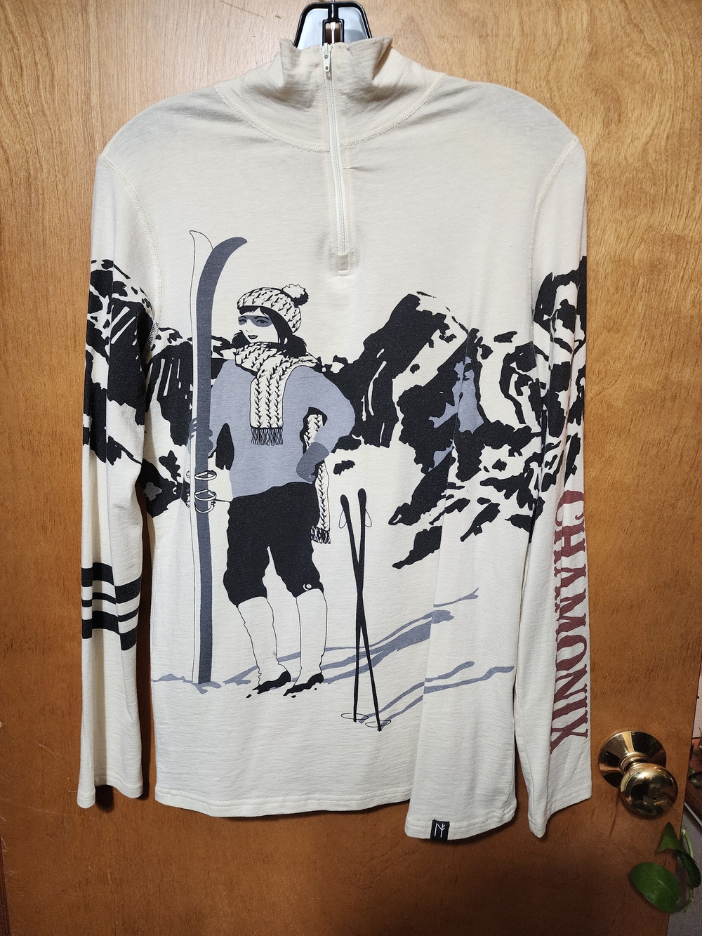 Neve Designs Chamonix Silk Merino Wool Blend 1/4 Zip Ski Top Graphic L Large